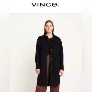VINCE Women's Black Brushed Recycled Wool Shirt Coat